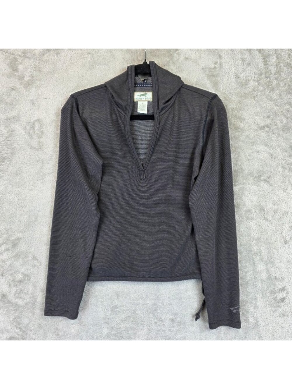 Horny Toad Pullover Womens Medium Gray Hooded V-Neck Lyocell Blend Long Sleeve